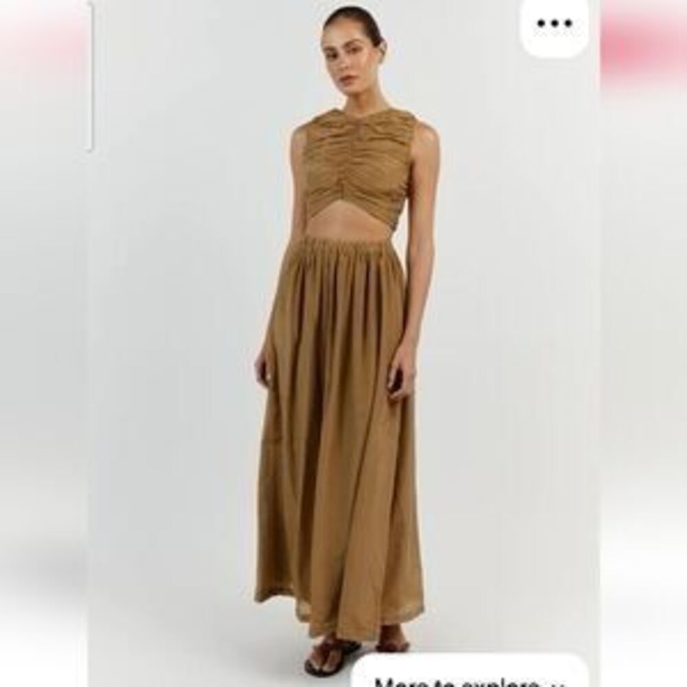 DISSH Brown Linen Cotton Maxi Skirt | Elastic Waist Drawstring | Size 6